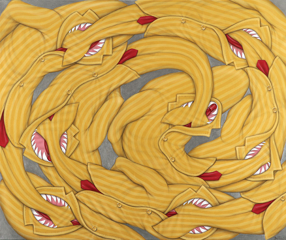 Tiburones en el Plata . acrílico sobre lienzo . 100 x 120 cm . 2018