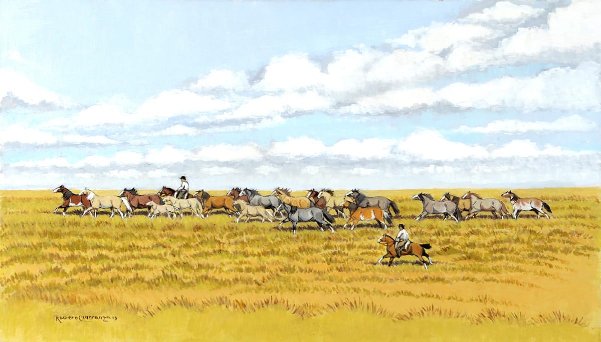 Atajando la Manada . óleo sobre lienzo . 40 x 70 cm . 2019