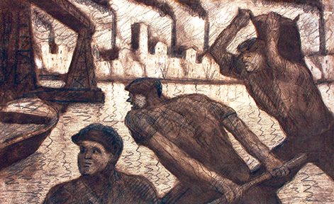 Día de Trabajo . aguafuerte . 40 x 55 cm . 1952