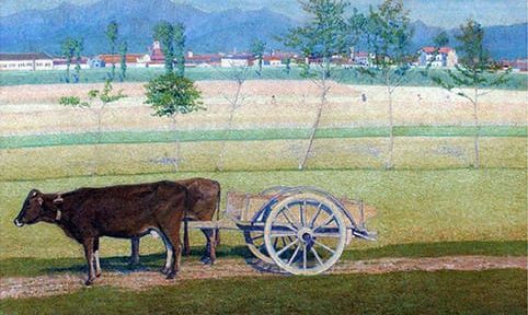 José Malanca . Carreta tirada por Bueyes, Italia . óleo sobre lienzo . 91 x 121 cm . 1925