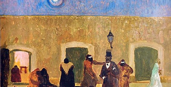 Pedro Figari . Quién carga con el Muerto . óleo sobre cartón . 61 x 80 cm . 1928
