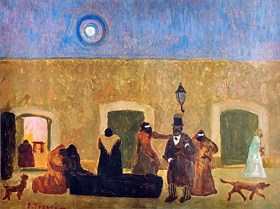 Pedro Figari . Quién carga con el Muerto . óleo sobre cartón . 61 x 80 cm . 1928