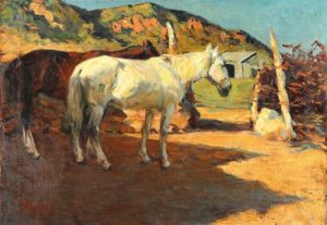 Fernando Fader . Caballos al Sol . óleo sobre lienzo . 70 x 100 cm . 1906