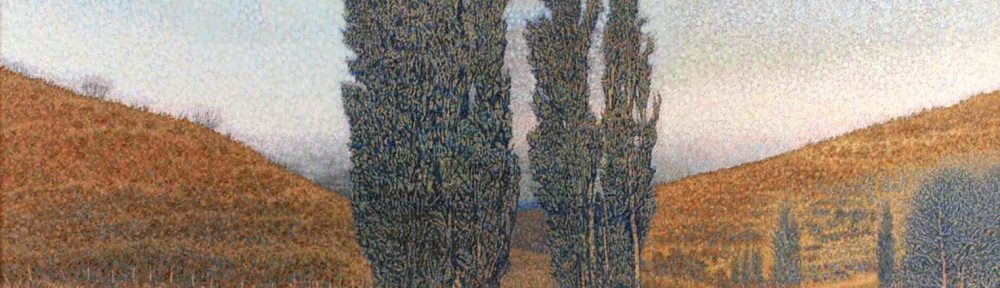 Álamos en La Bonita, Chubut . acrílico sobre lienzo . 131 x 163 cm . 2004