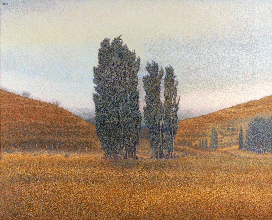 Álamos en La Bonita, Chubut . acrílico sobre lienzo . 131 x 163 cm . 2004